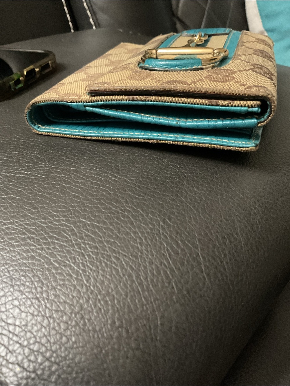 Gucci Horsebit GG CANVAS wallet beige teal gold - Picture 8 of 8